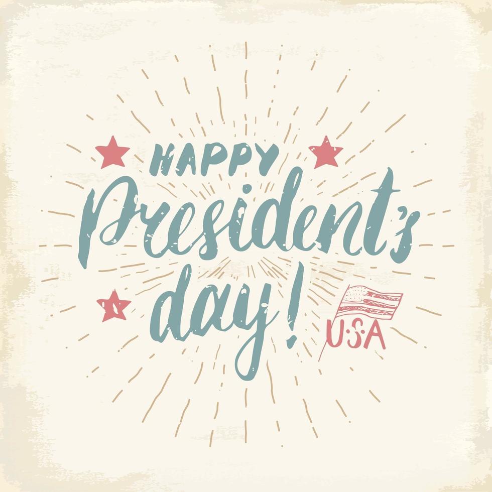 gelukkige president's day vintage usa wenskaart, viering van de verenigde staten van amerika. hand belettering, Amerikaanse vakantie grunge getextureerde retro ontwerp vectorillustratie. vector