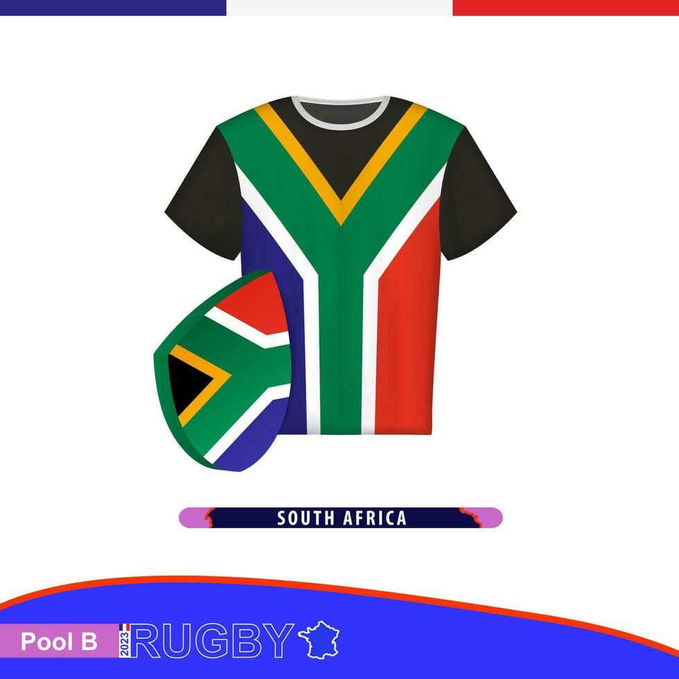 rugby Jersey van zuiden Afrika nationaal team met vlag. vector