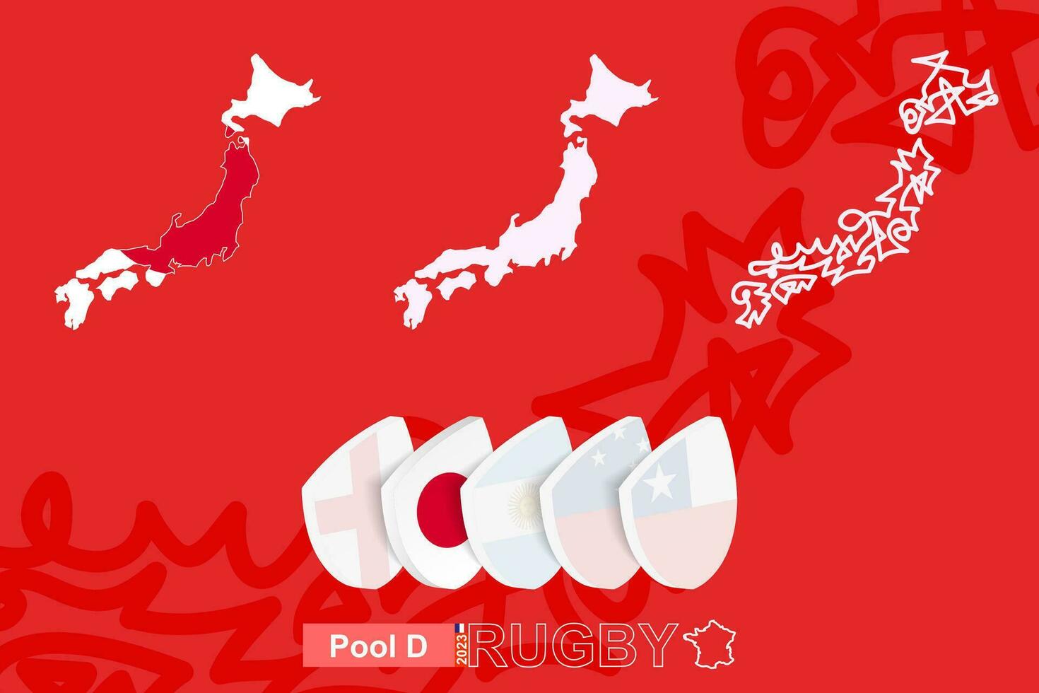 kaarten van Japan in drie versies voor rugby Internationale kampioenschap. vector