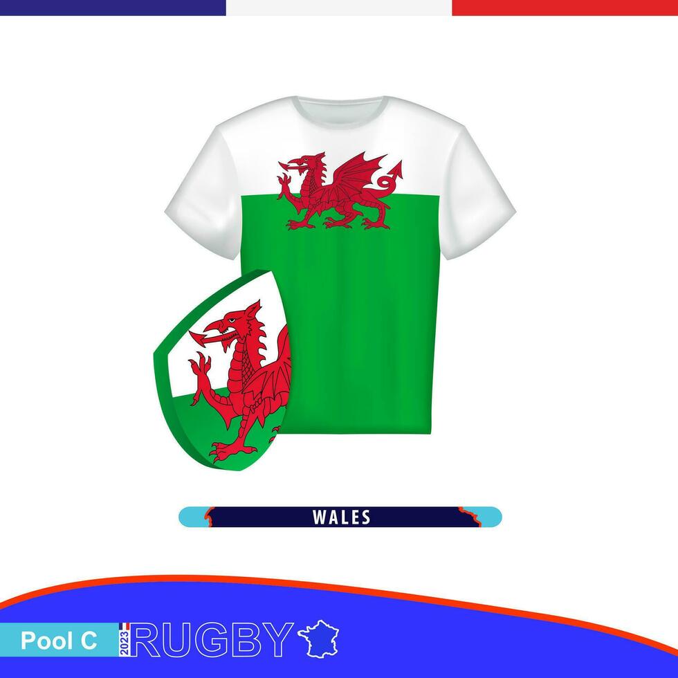 rugby Jersey van Wales nationaal team met vlag. vector