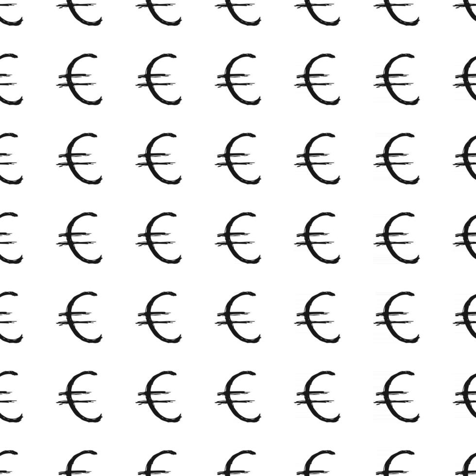 euro teken pictogram borstel belettering naadloze patroon, grunge kalligrafische symbolen achtergrond, vector illustratie