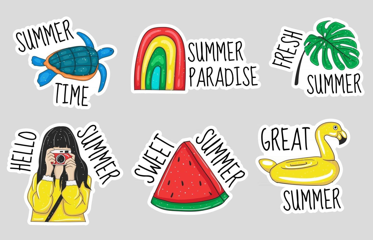 kleurrijke handgetekende zomer element stickers collectie vector