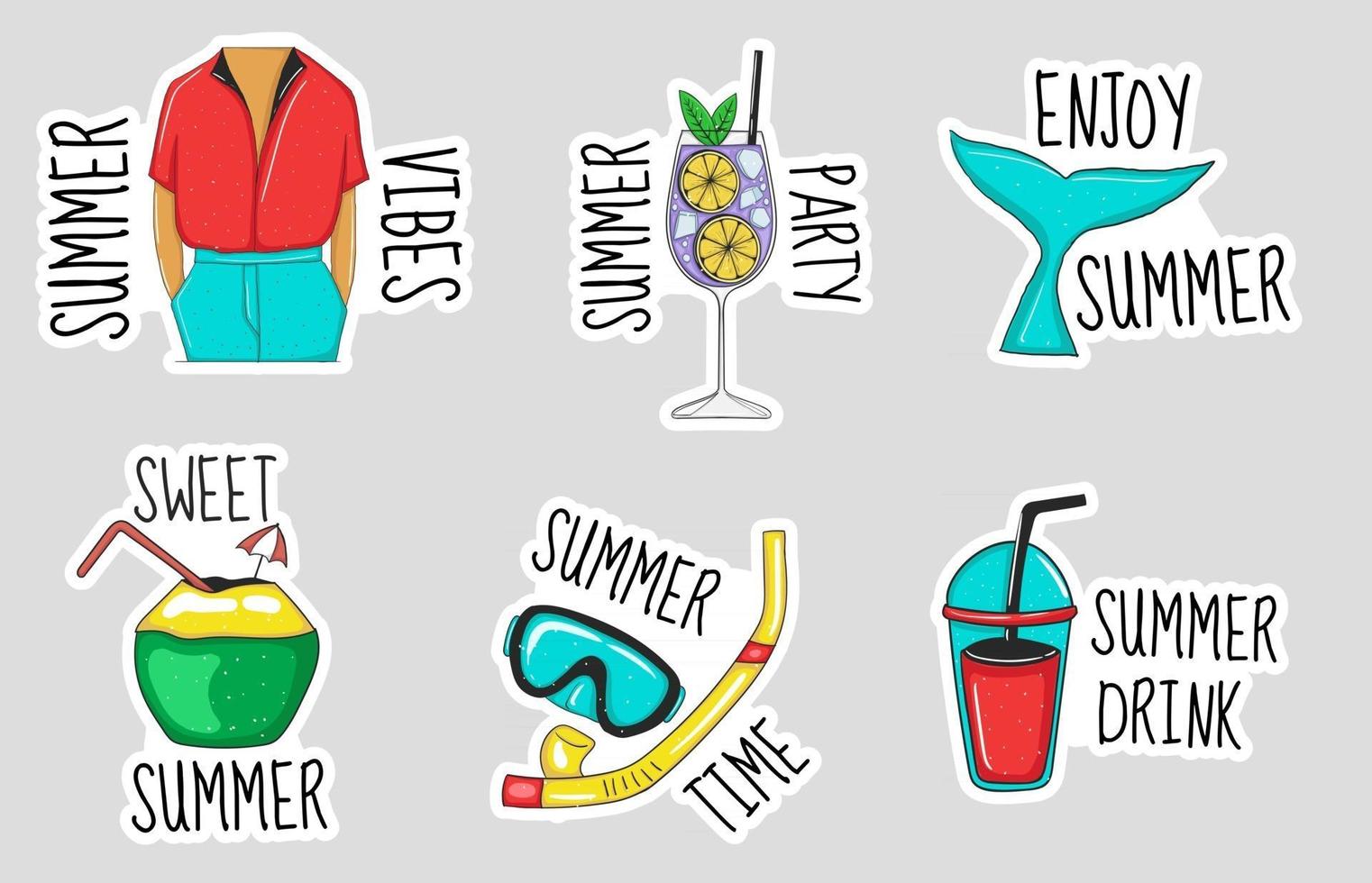 kleurrijke handgetekende zomer element stickers collectie vector