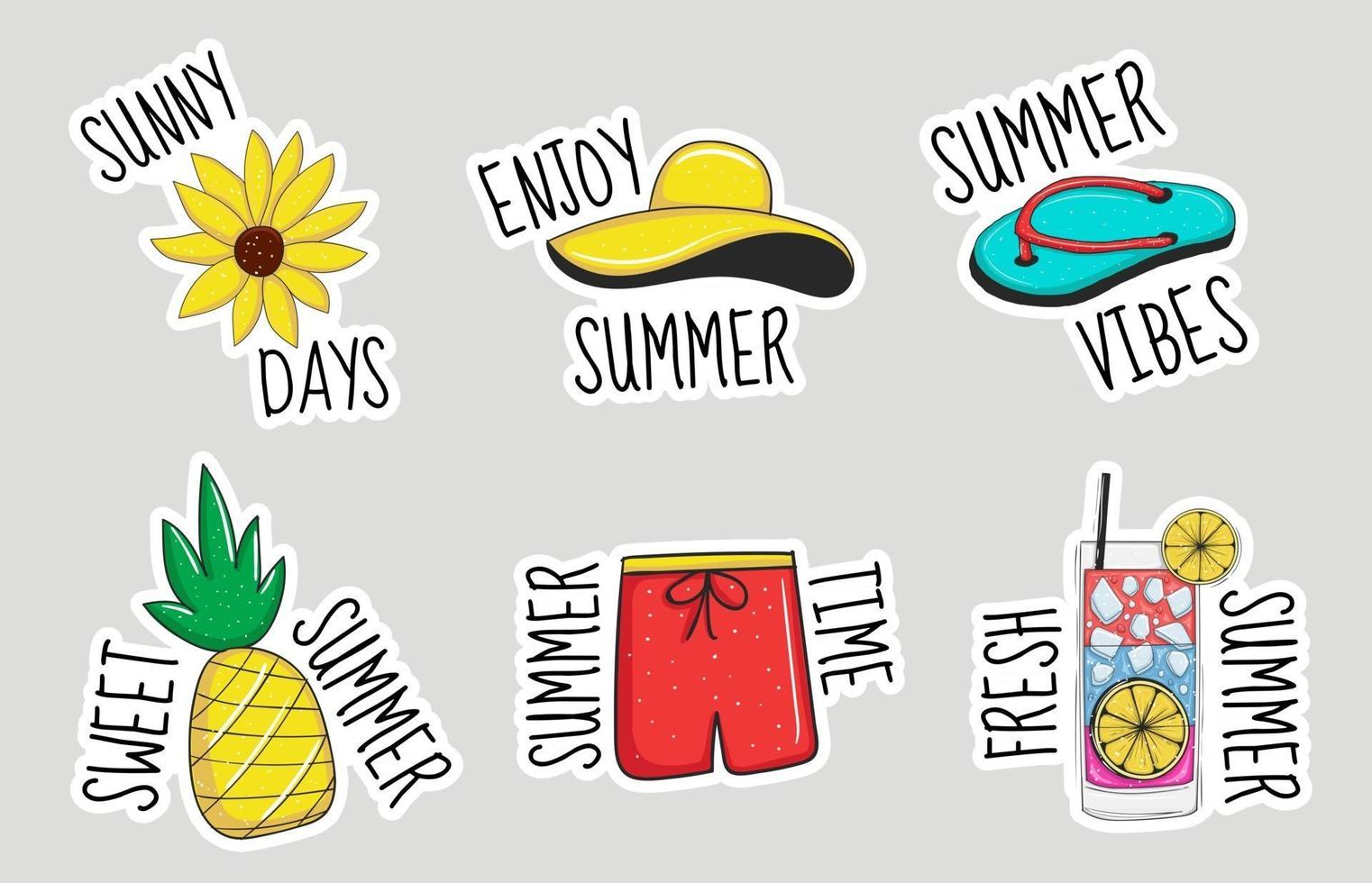 kleurrijke handgetekende zomer element stickers collectie vector