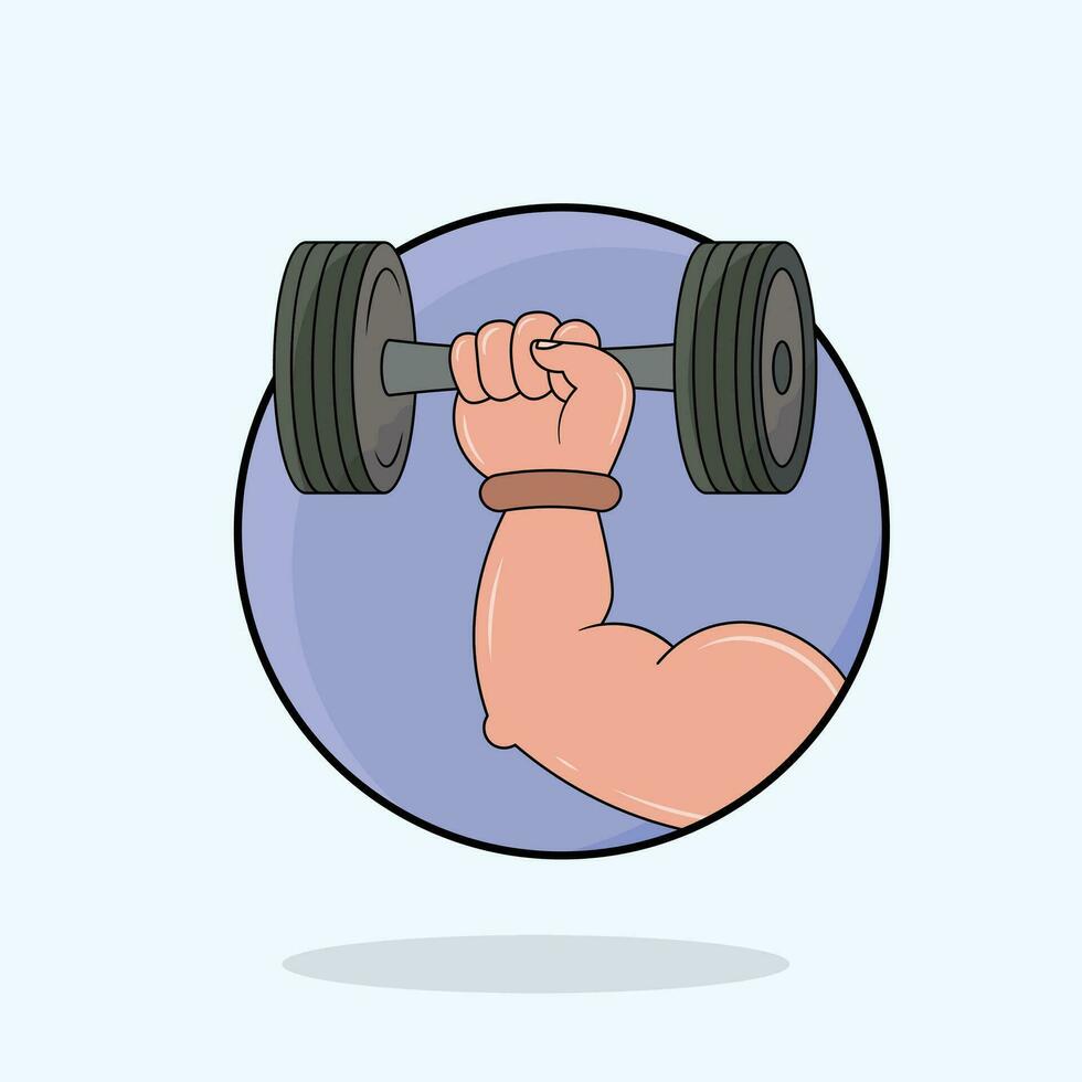 schattig en mooi een hand- bodybuilder tekenfilm kunst vector