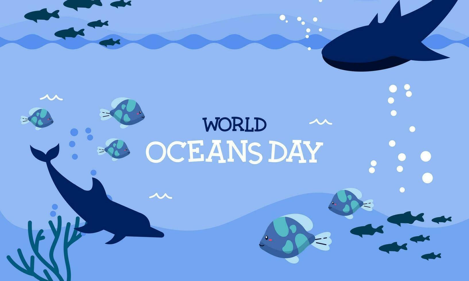 wereld oceaan dag tekenfilm illustratie met onderwater- landschap toegewijd vector