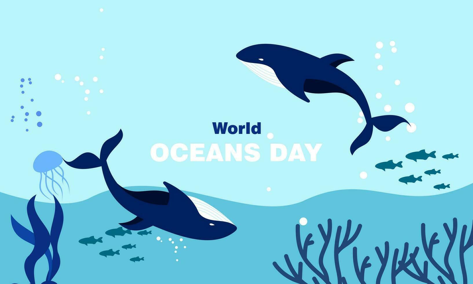 wereld oceaan dag tekenfilm illustratie met onderwater- landschap toegewijd vector