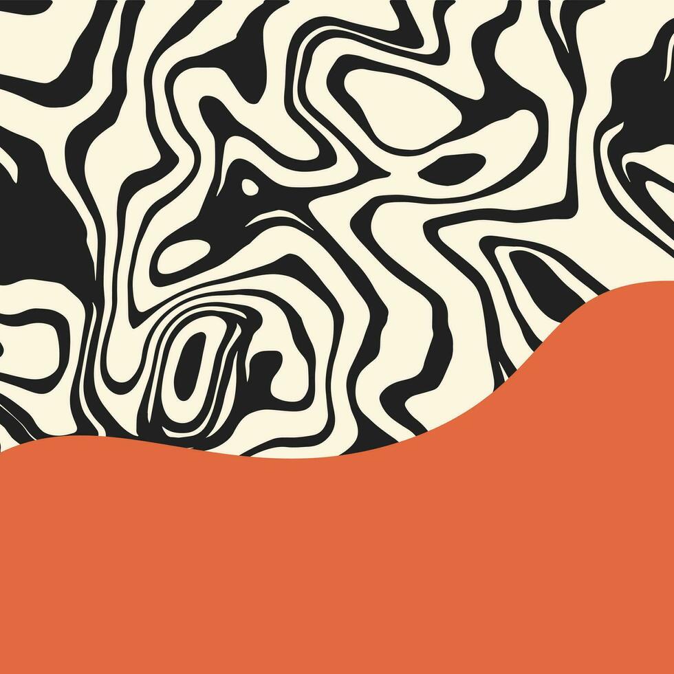abstract psychedelisch groovy achtergrond met zwart golven en kopiëren ruimte. vloeistof marmeren textuur. plein ontwerp voor sociaal media, omslag, afdrukken, uitverkoop, banier, afdrukken, folder vector