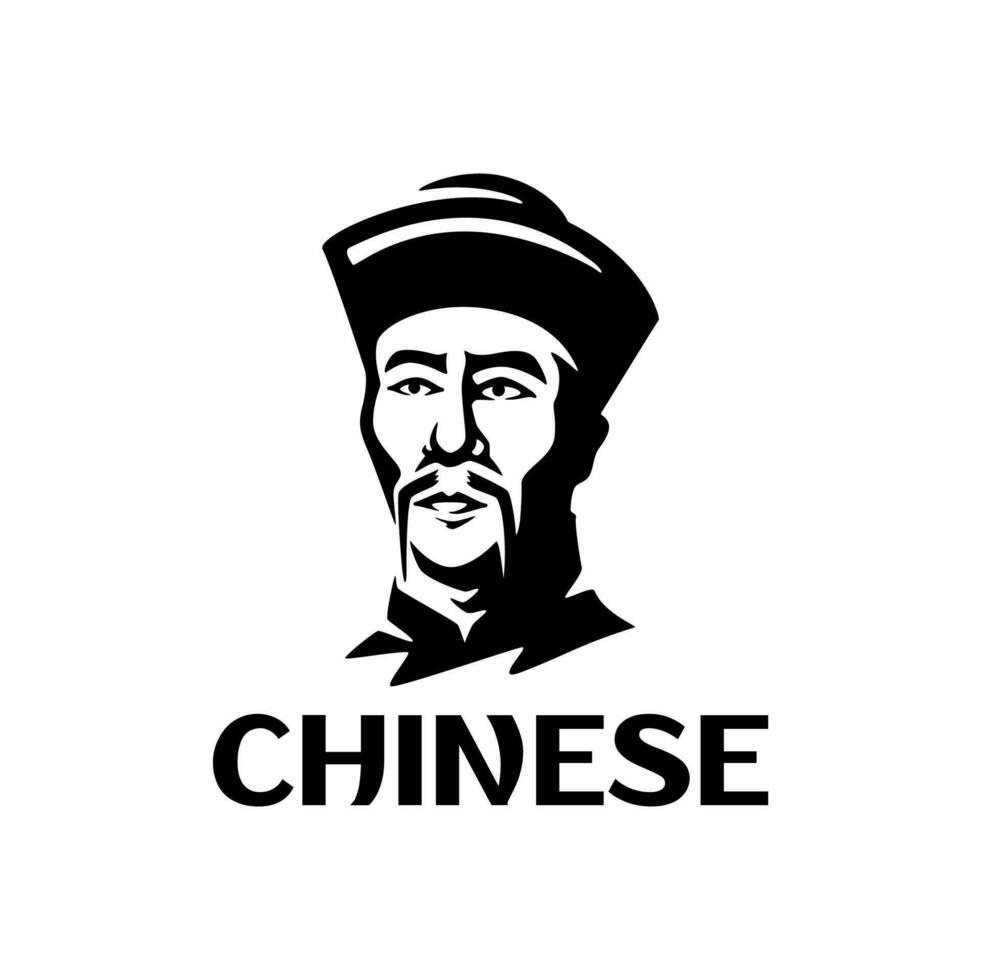 Chinese mensen logo met Chinese traditioneel hoed in wijnoogst ontwerp illustratie vector