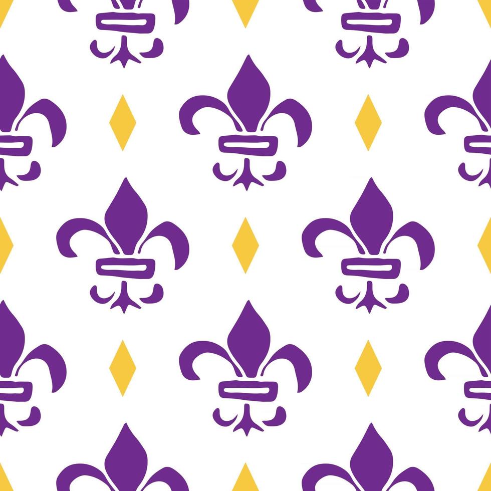 mardi gras naadloze patroon vectorillustratie. hand getrokken getekende doodle vakantie elementen en koninklijke symbolen, vectorillustratie vector