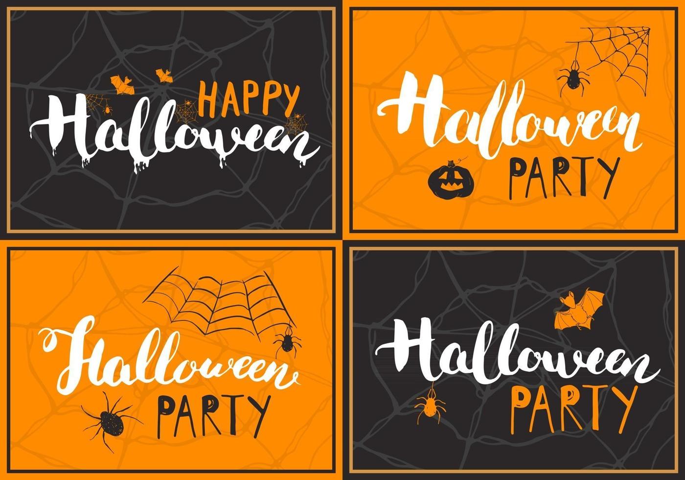 halloween wenskaarten instellen. belettering kalligrafie teken en met de hand getekende elementen, uitnodiging voor feest of vakantie banner ontwerp vectorillustratie vector