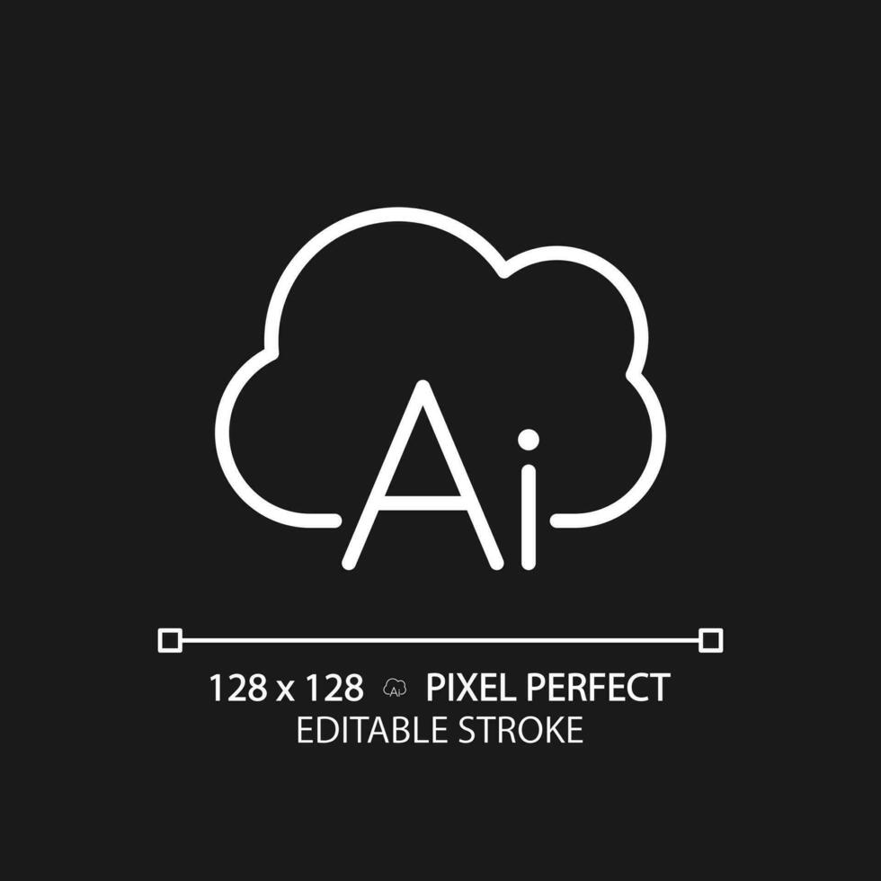 wolk gebaseerd ai pixel perfect wit lineair icoon voor donker thema. technologie van processen automatisering. kunstmatig intelligentie. dun lijn illustratie. geïsoleerd symbool voor nacht modus. bewerkbare beroerte vector