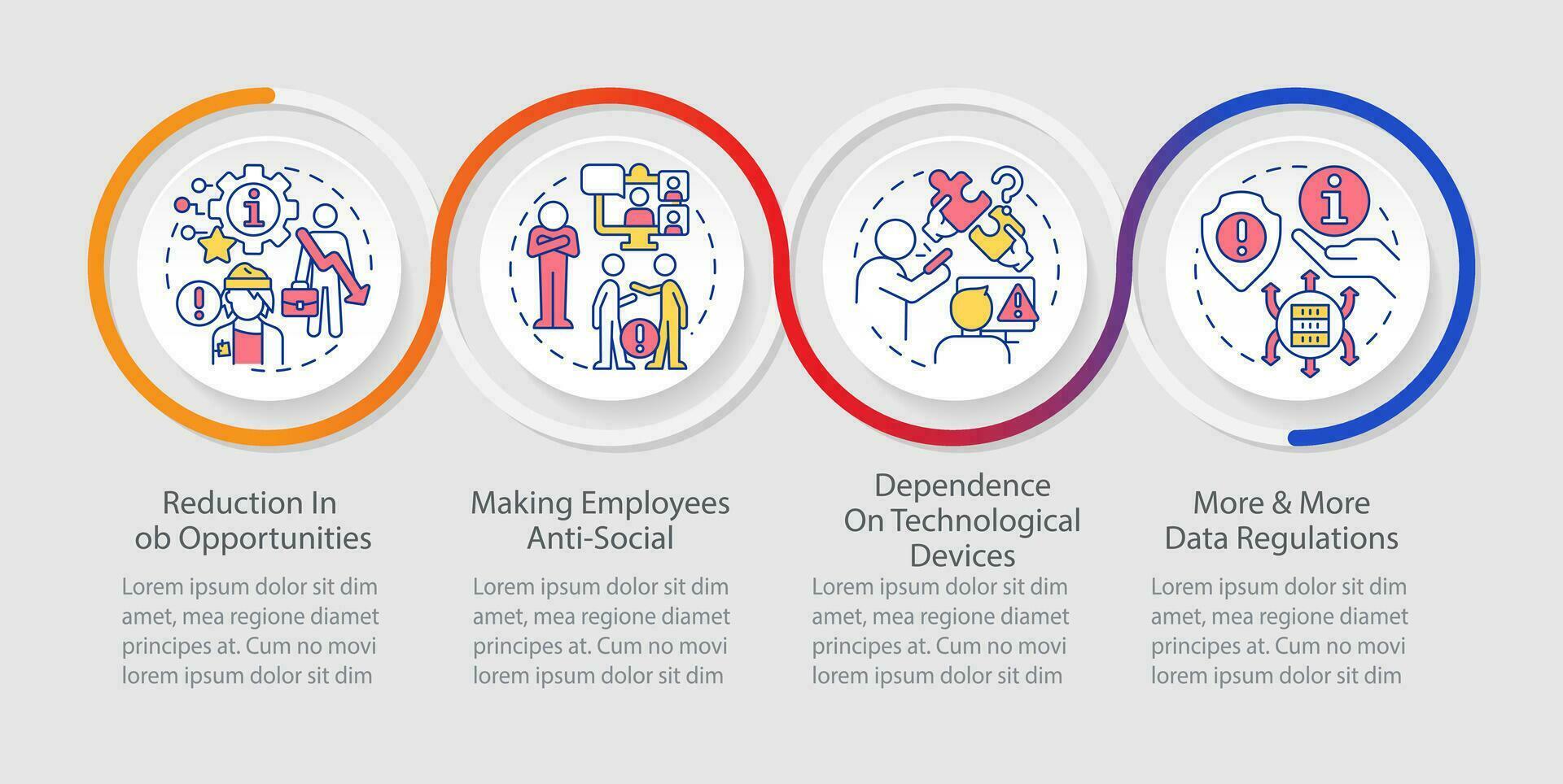 ict in bedrijf nadelen lus infographic sjabloon. problemen. gegevens visualisatie met 4 stappen. tijdlijn info grafiek. workflow lay-out met lijn pictogrammen vector