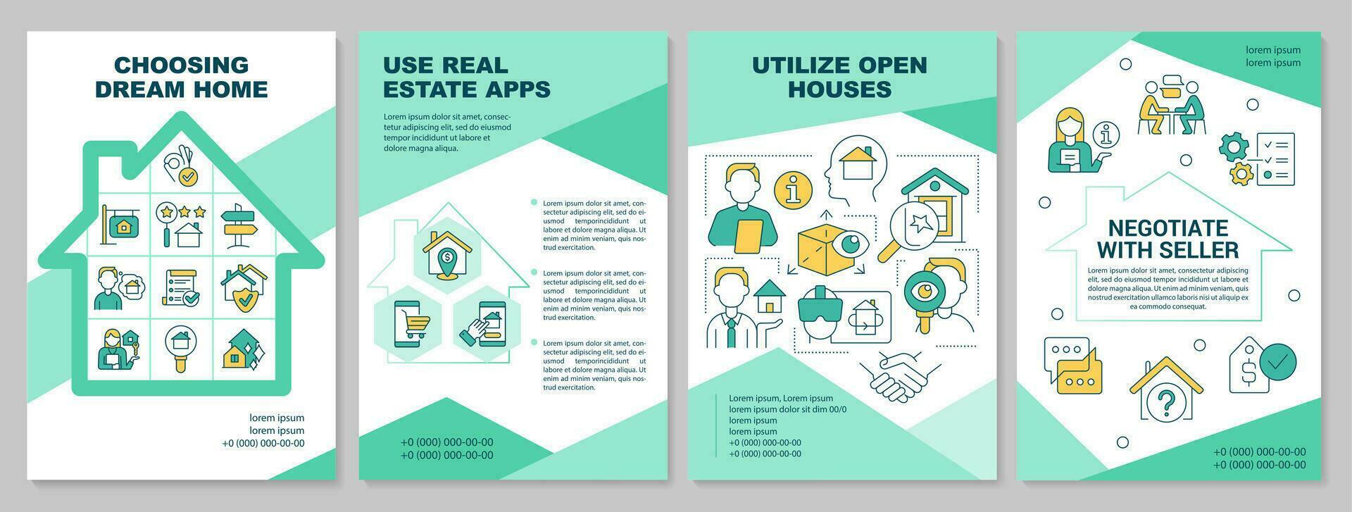 kiezen droom huis brochure sjabloon. huis aankoop tips. brochure ontwerp met lineair pictogrammen. bewerkbare 4 vector indelingen voor presentatie, jaar- rapporten