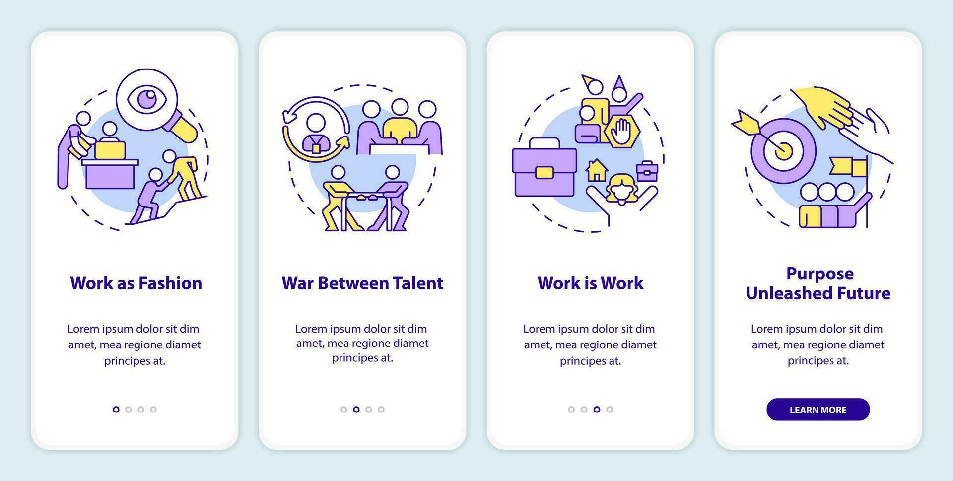 werknemer-werkgever relaties ontwikkeling onboarding mobiel app scherm. walkthrough 4 stappen bewerkbare grafisch instructies met lineair concepten. ui, ux, gui sjabloon vector