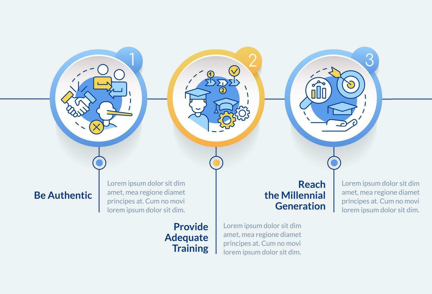 bouwen sterk werkgever-werknemer verhouding cirkel infographic sjabloon. gegevens visualisatie met 3 stappen. bewerkbare tijdlijn info grafiek. workflow lay-out met lijn pictogrammen vector