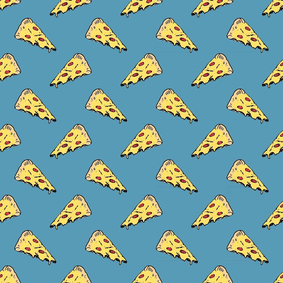 pizza naadloze patroon hand getrokken schets. hele pizza en plak doodles voedsel achtergrond. vector illustratie