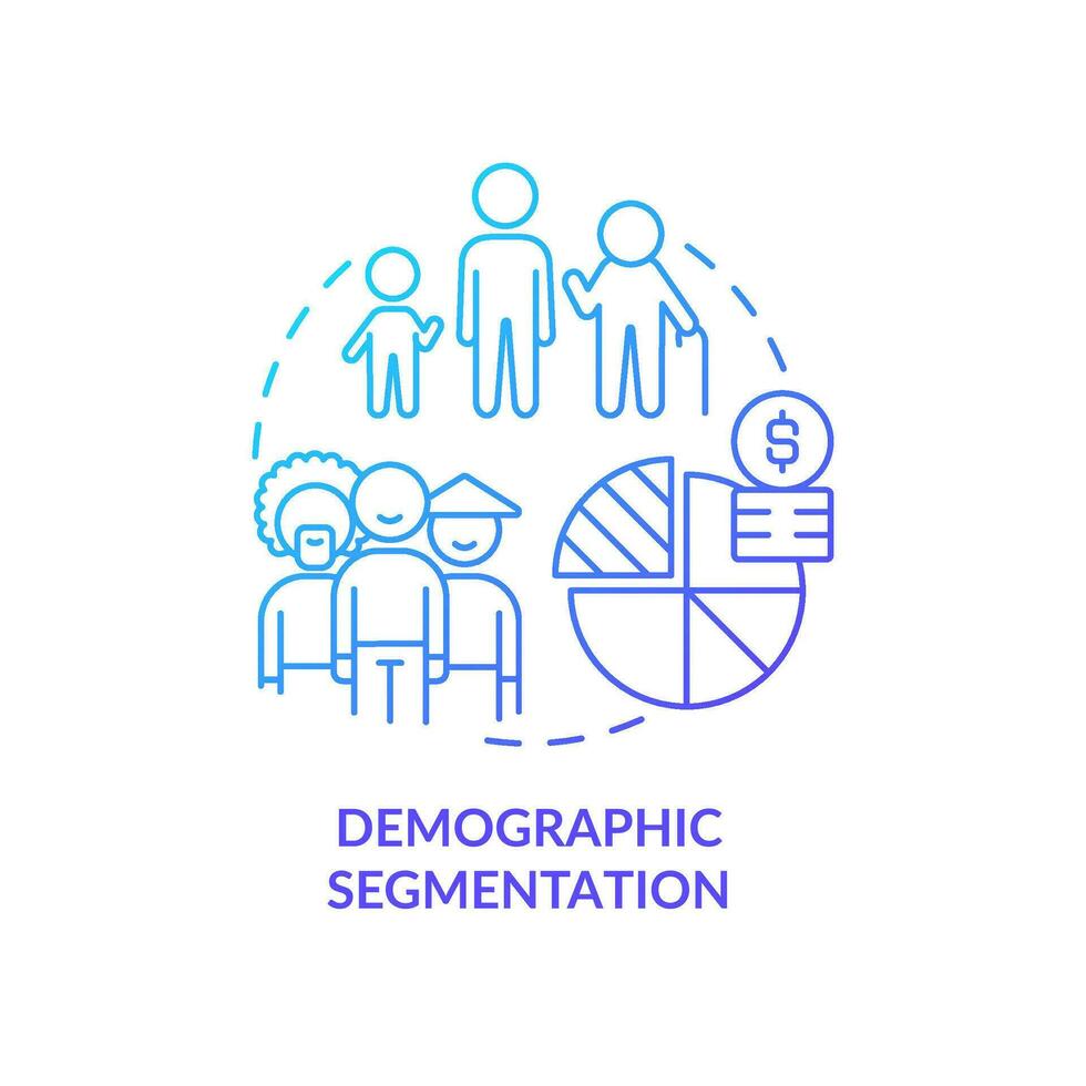demografisch segmentatie blauw helling concept icoon. leeftijd en geslacht. type van markt segmentatie abstract idee dun lijn illustratie. geïsoleerd schets tekening vector