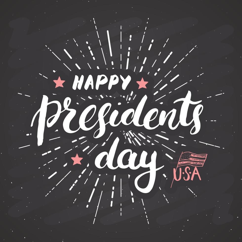 gelukkige president's day vintage usa wenskaart, viering van de verenigde staten van amerika. hand belettering, Amerikaanse vakantie grunge getextureerde retro ontwerp vectorillustratie. vector