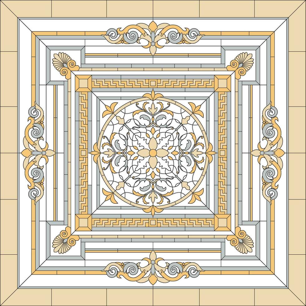 vector sjabloon voor gebrandschilderd glas. Grieks klassiek ornament voor vloer, plafond.