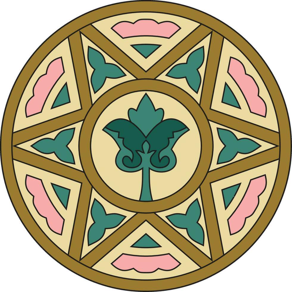 vector gekleurde ronde oude byzantijns ornament. klassiek cirkel van de oostelijk Romeins rijk, Griekenland. patroon motieven van constant in Opel