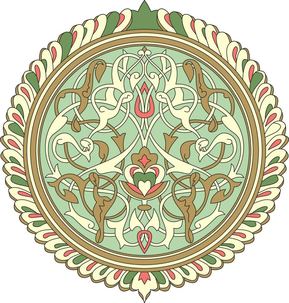 vector gekleurde ronde Arabisch ornament. moslim groen gevormde medaillon
