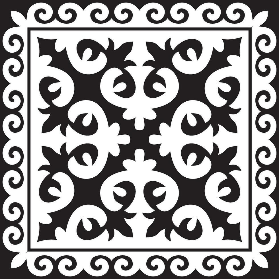 vector zwart monochroom plein Kazachs nationaal ornament. etnisch patroon van de volkeren van de Super goed steppe, .mongolen, Kirgizisch, kalmyks, begraven