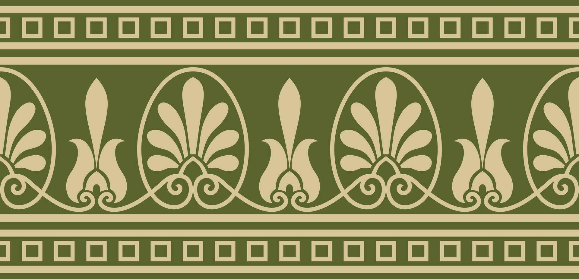 vector goud en groen naadloos klassiek Grieks ornament. eindeloos Europese patroon. grens, kader oude Griekenland, Romeins rijk