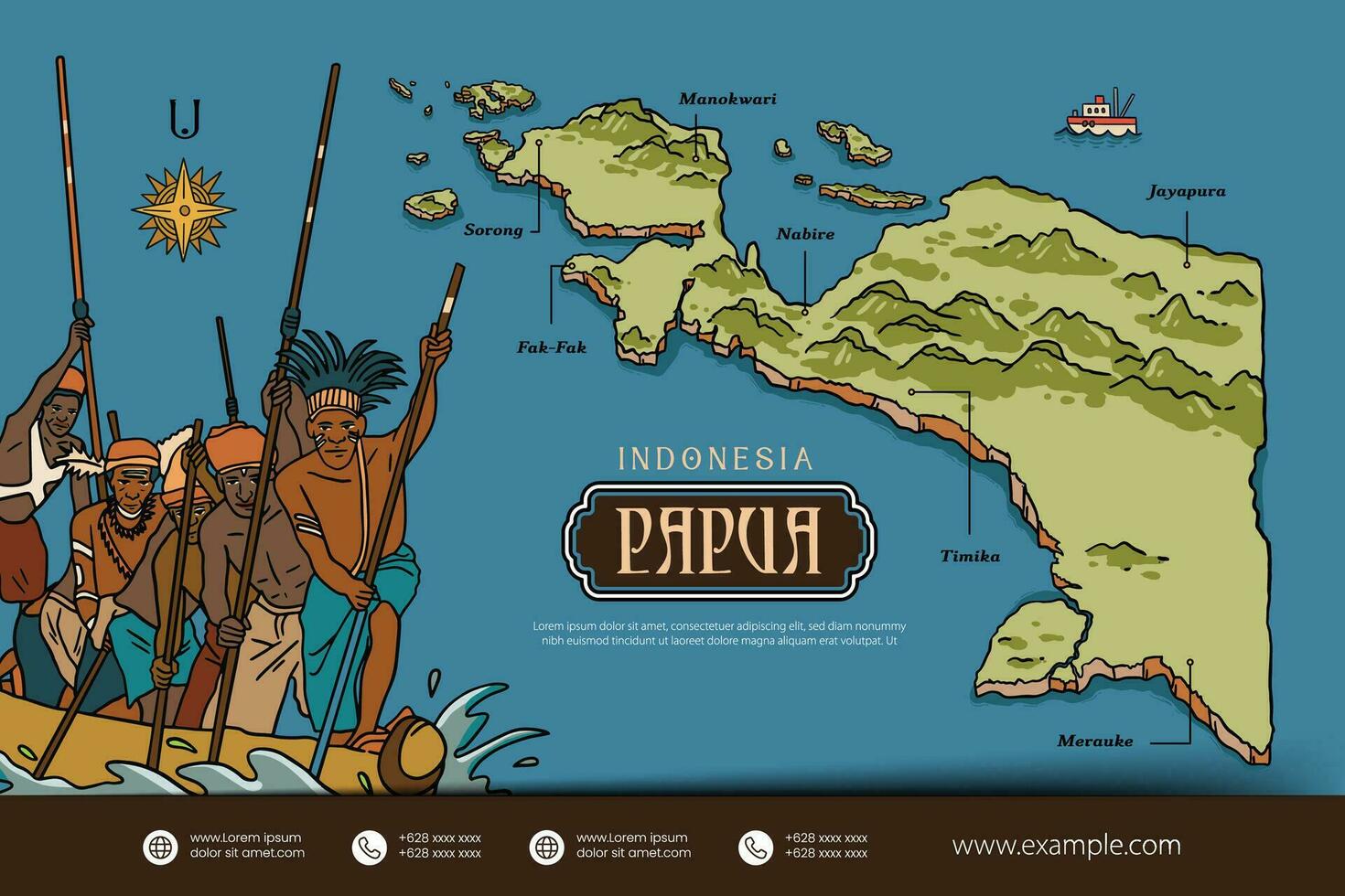 Papoea Indonesië kaarten illustratie. Indonesië eiland ontwerp lay-out vector