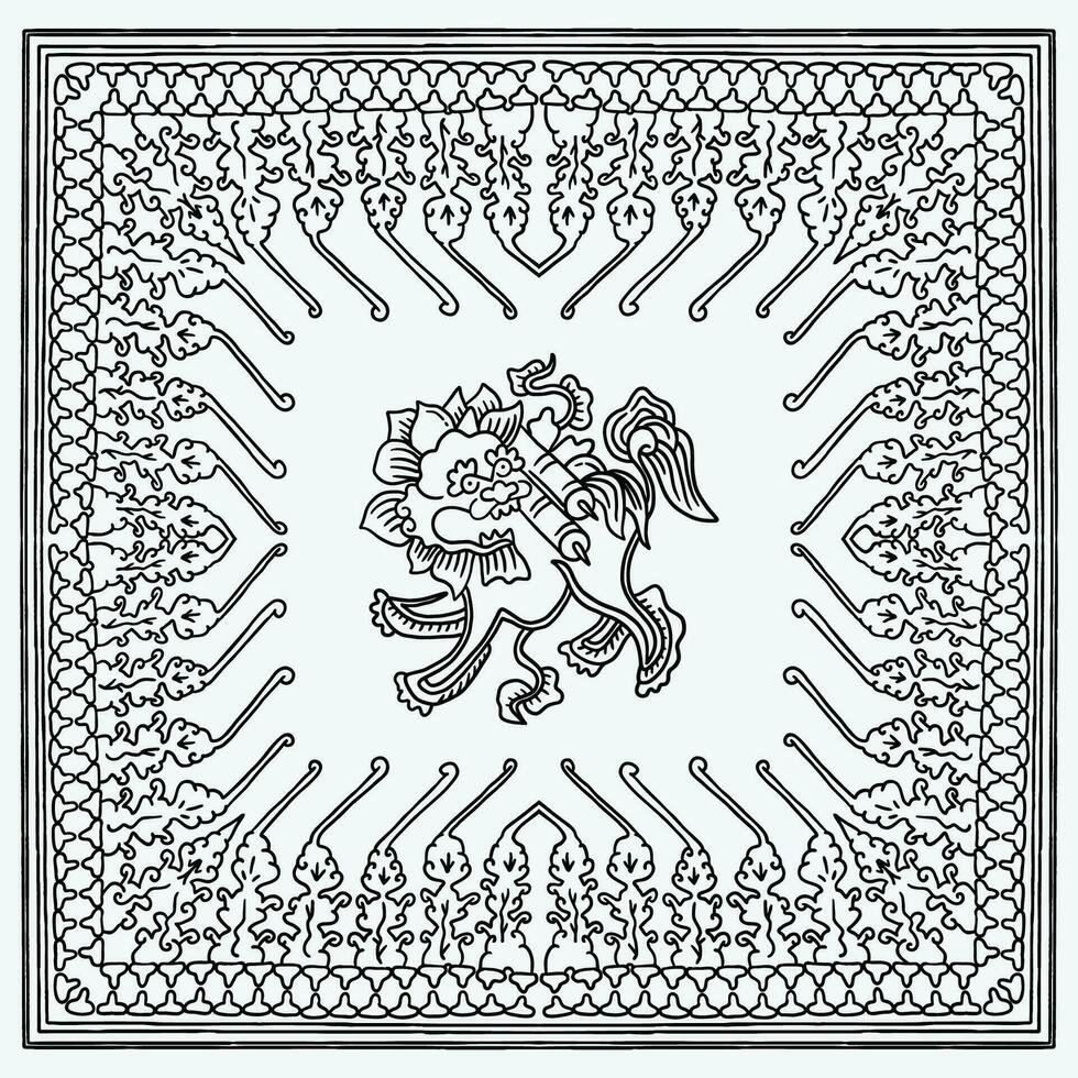 wijnoogst Javaans batik stijl met mythologisch leeuw illustratie vector