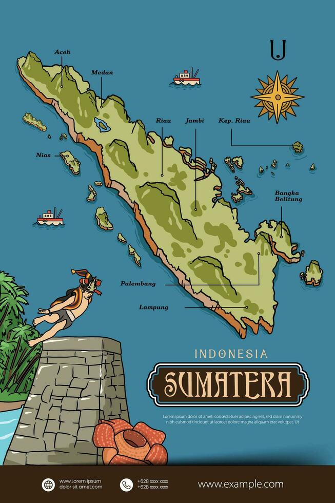 sumatera Indonesië kaarten illustratie. Indonesië eiland ontwerp lay-out vector
