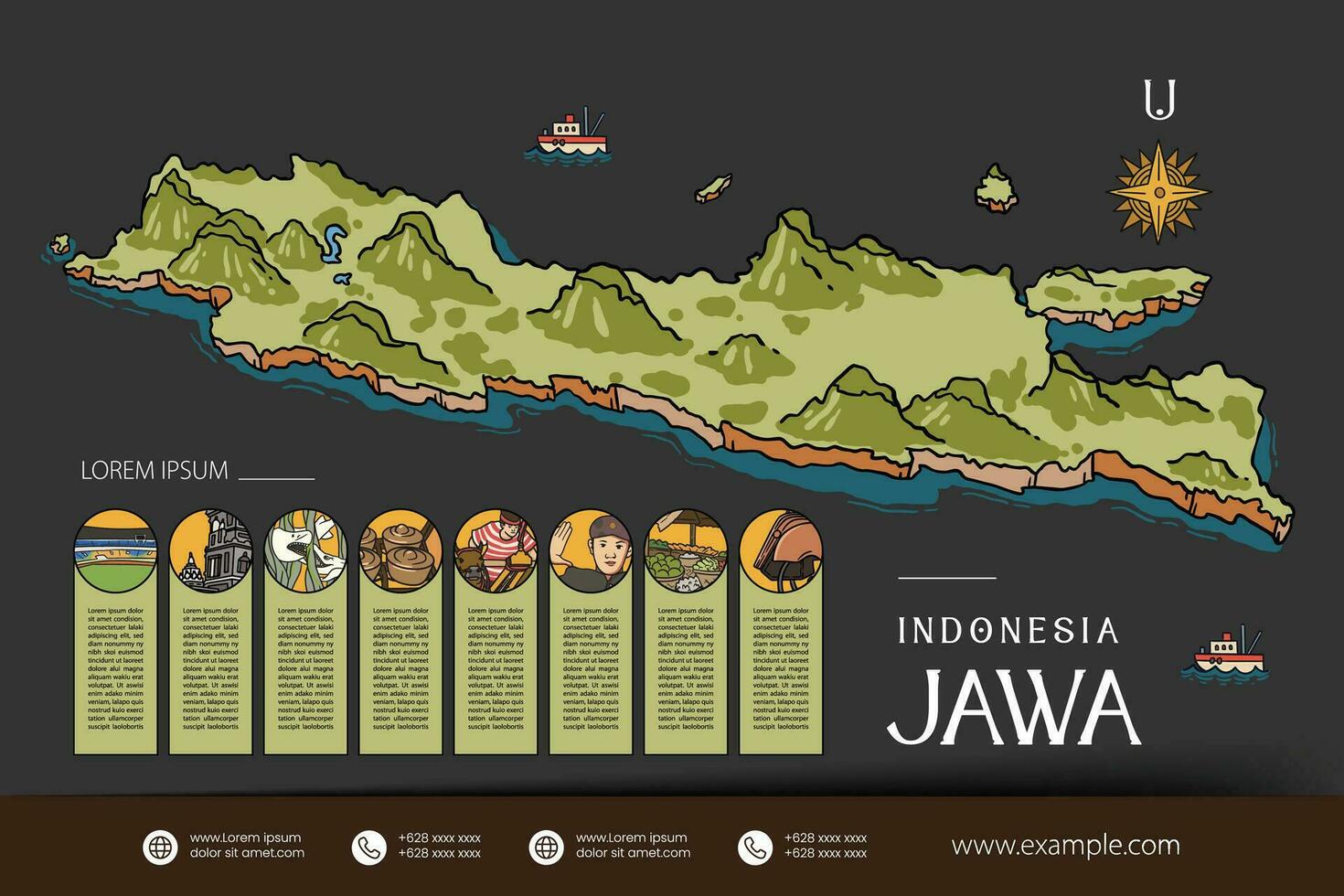 Javaans Indonesië kaarten illustratie. Indonesië eiland ontwerp lay-out vector