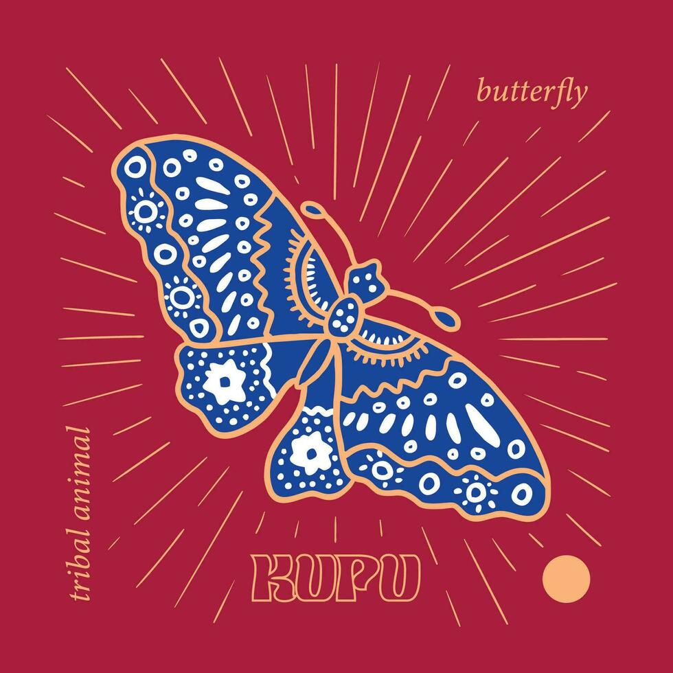 wijnoogst vlinder in batik stijl ontwerp sjabloon illustratie vector