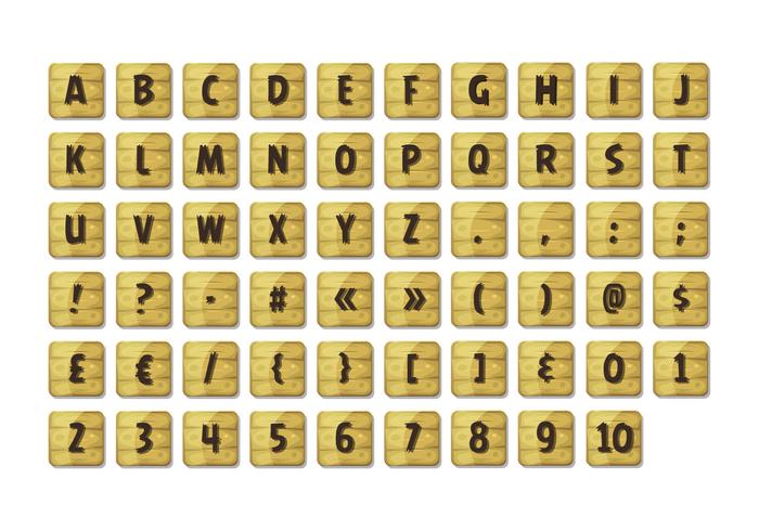 Alfabet lettertype ingesteld op houten borden vector