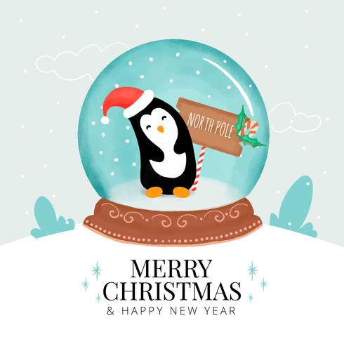 Leuke kerstbal met pinguïn binnenin vector