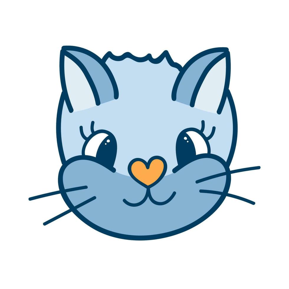 grappig, kleurrijk en schattig kat gezicht dichtbij omhoog. vector tekening met hand- getrokken schets geïsoleerd Aan wit achtergrond. huis huisdier illustratie voor stickers, planners, vodje elementen, sociaal media