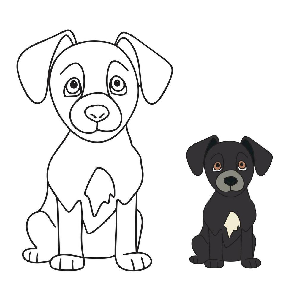 hond kleur bladzijde, besnoeiing hond karakter voor kleur boek. puppy schets. tekenfilm weinig hond. kleur boek. tekenfilm vector illustratie