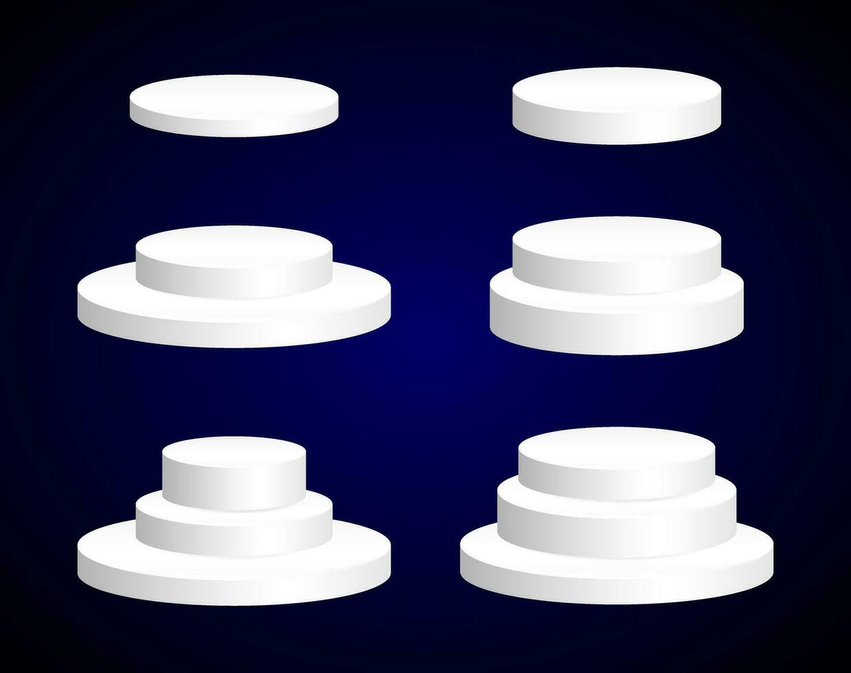 realistisch vector podium set, 3d tafereel model. ronde vorm prijs voetstuk, wit vitrine staan platform.