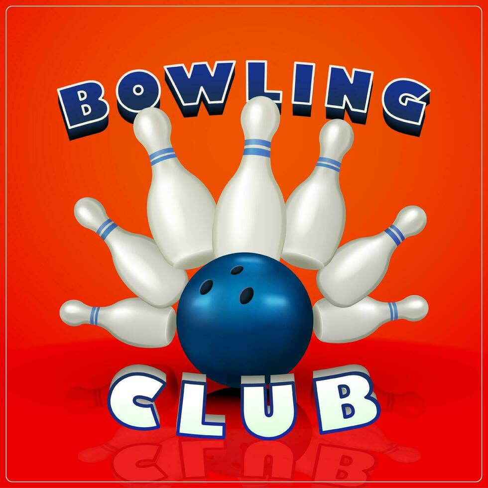 bowling club. realistisch 3d sport- elementen met kegelen en bowling ballen. vector poster sjabloon. bal raken kegelen, geschikt voor wedstrijd aankondigingen en vermaak evenementen