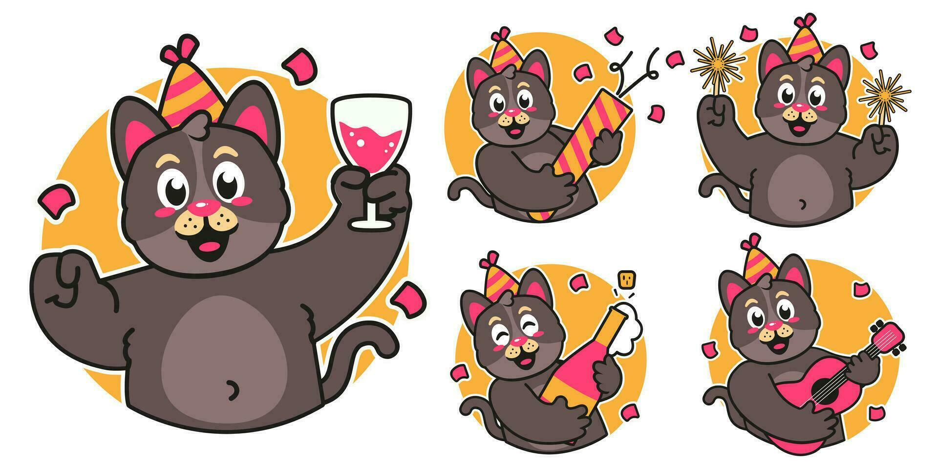 verjaardag zwart kat stickers vector