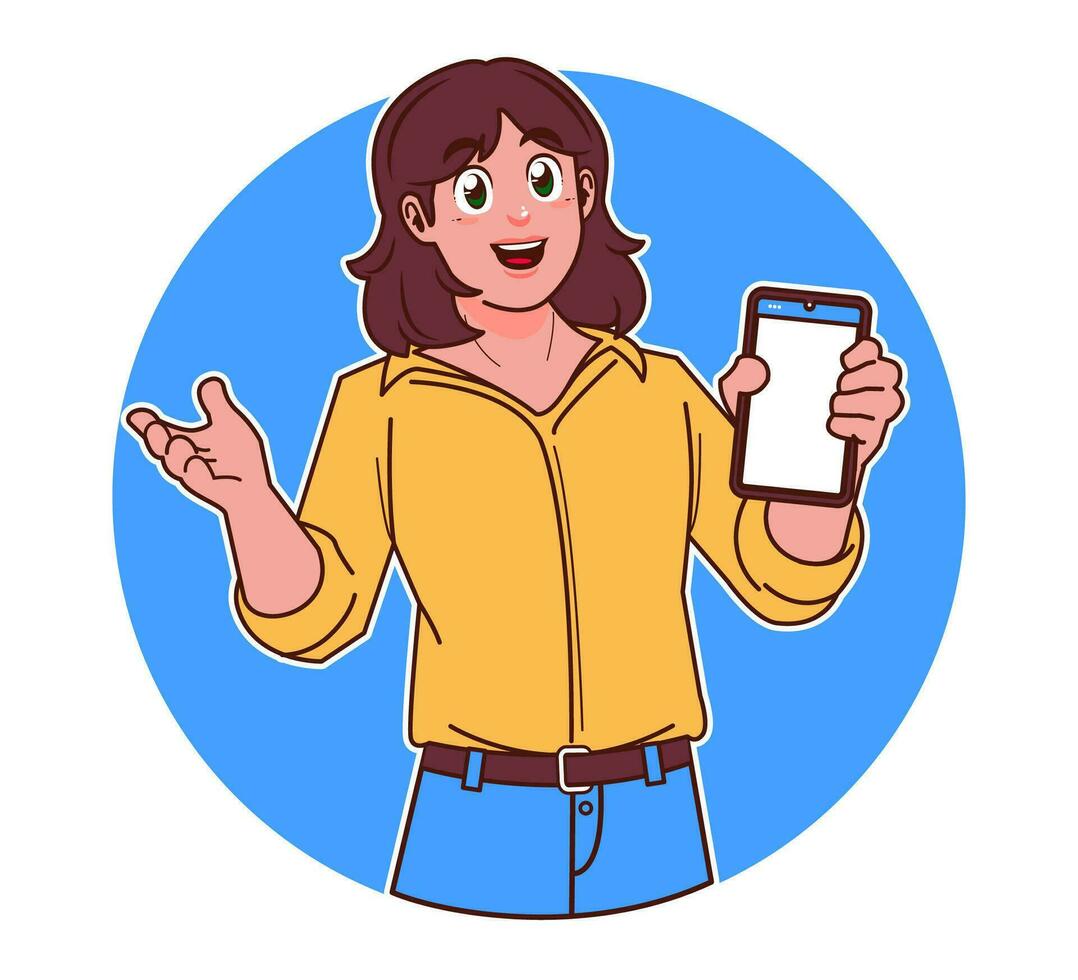 vrouw Holding smartphone vector