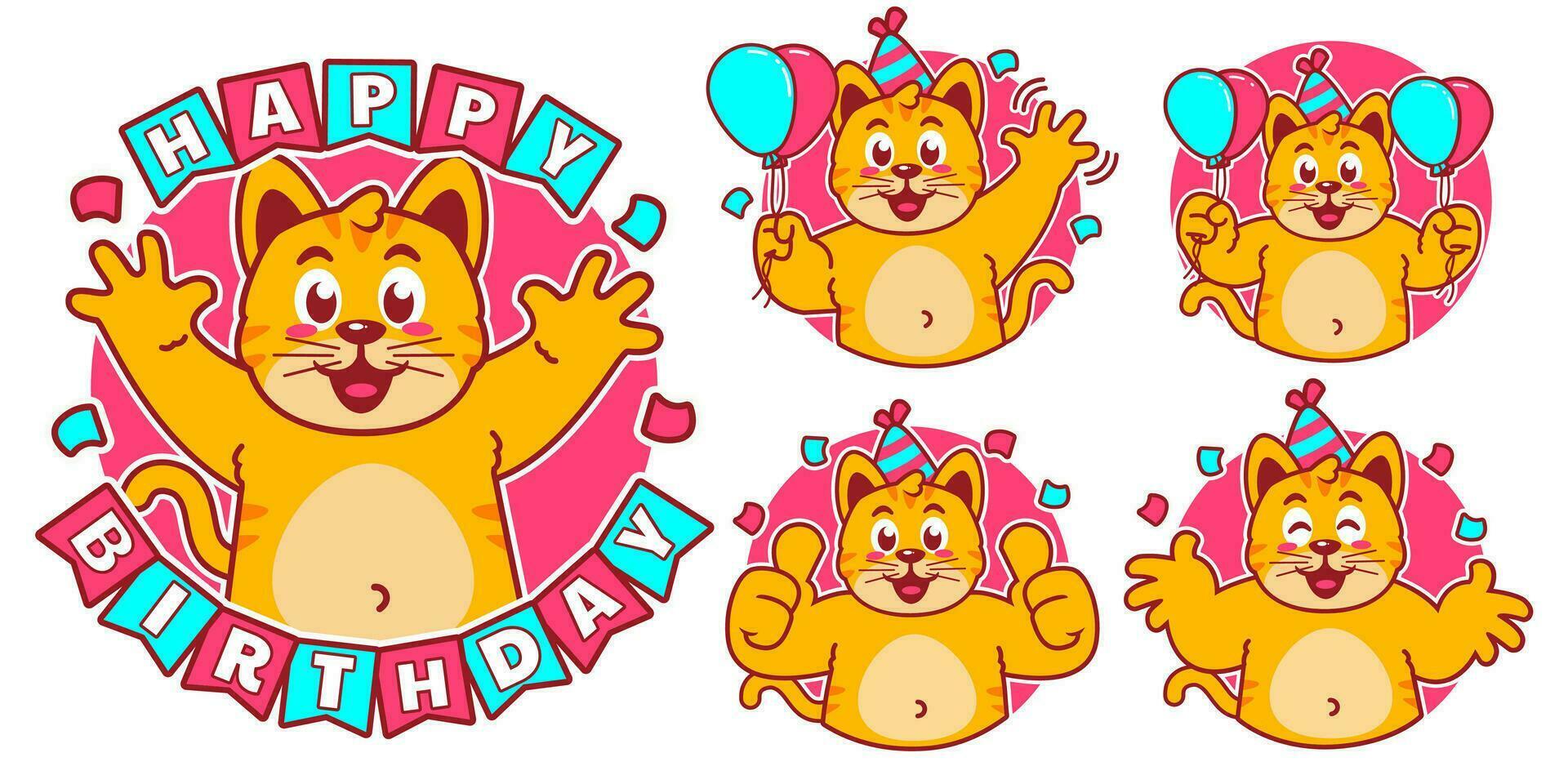verjaardag kat stickers vector