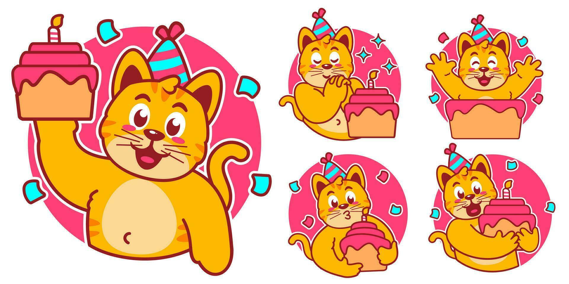 verjaardag kat stickers vector