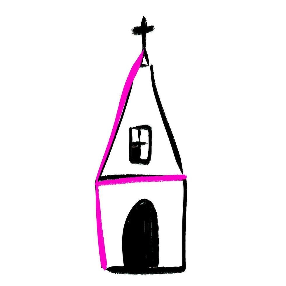 tekening christen gebouw kerk icoon met Katholiek kruis vector illustratie vaag traditioneel symbool