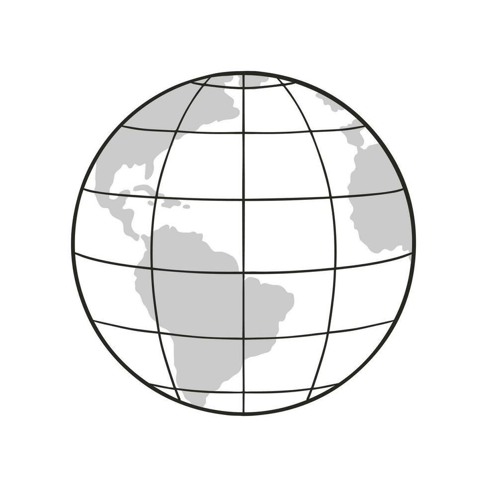 schets aarde wereldbol met kaart van de wereld, parallellen en meridianen. geïsoleerd vector illustratie.