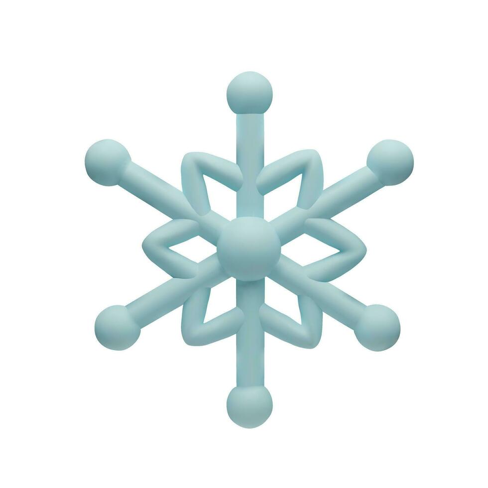 3d geven sneeuwvlok. meteorologie realistisch element. vector symbool van koud, vorst. ontwerp element voor winter seizoen. zeshoek vorm kristal in klei, plastic stijl decoratie