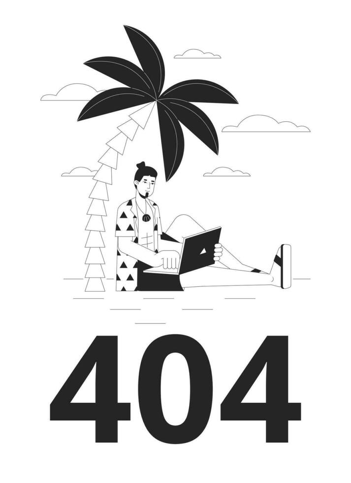 afgelegen werk zwart wit fout 404 flash bericht. leeg staat ui ontwerp. freelancer typen Aan laptop. bladzijde niet gevonden pop-up tekenfilm afbeelding. vector vlak illustratie concept Aan wit achtergrond