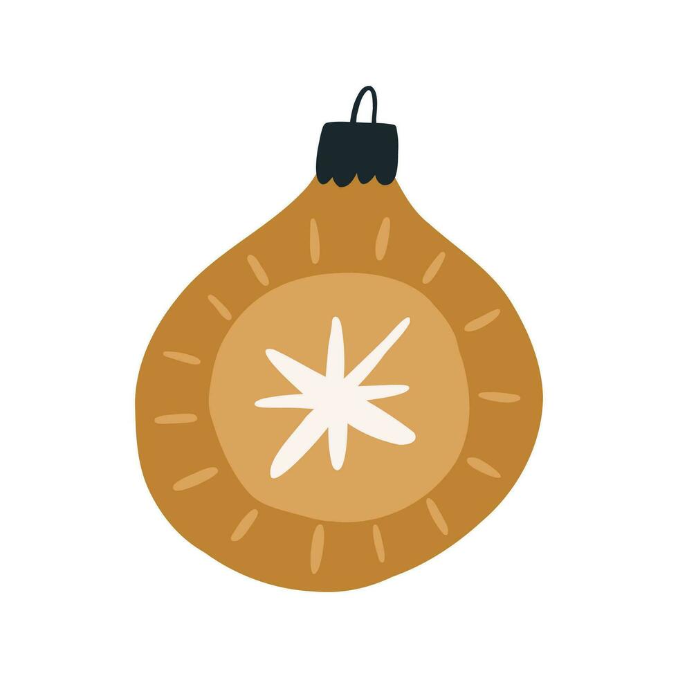 hand- getrokken gouden Kerstmis ornament, tekenfilm vlak vector illustratie geïsoleerd Aan wit achtergrond. schattig Scandinavisch stijl Kerstmis decoratie.