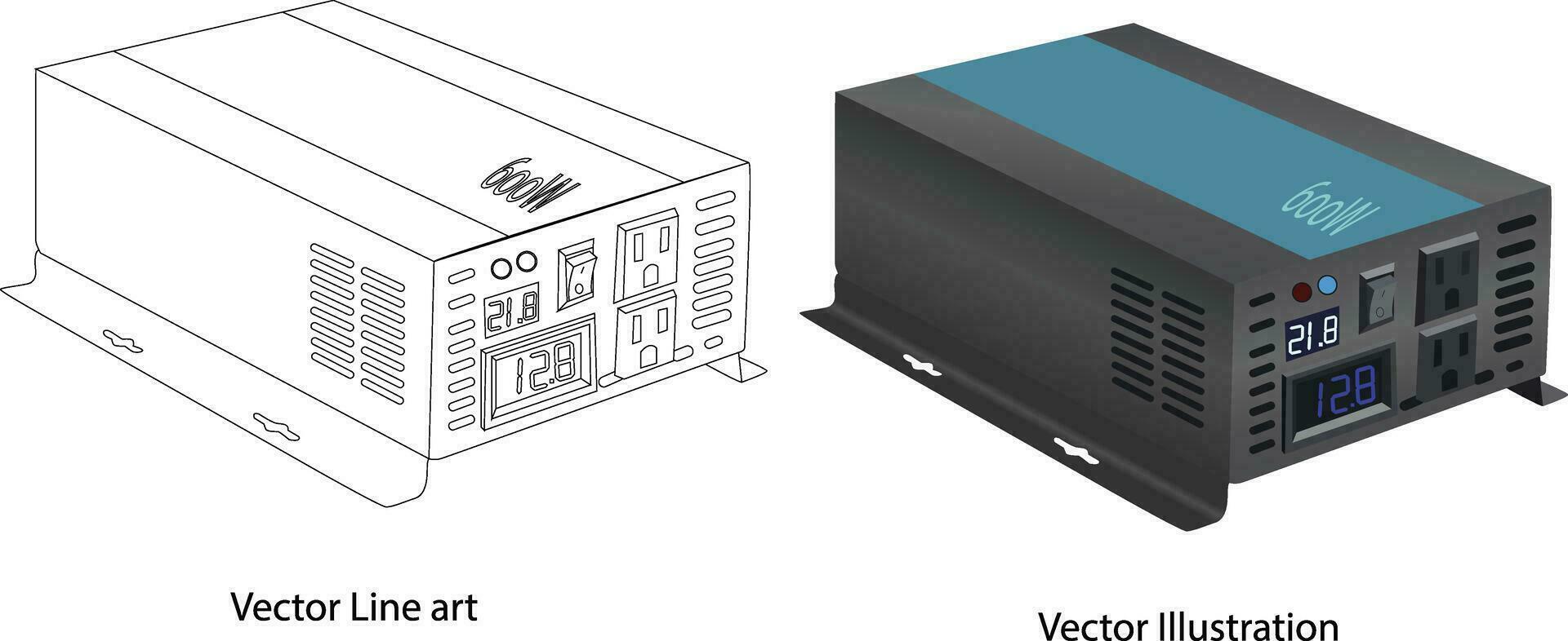 Golf omvormer dc naar ac, omvormer voor alternatief energie, omvormer pictogrammen reeks isometrische vector illustratie, macht levering macht omvormer.