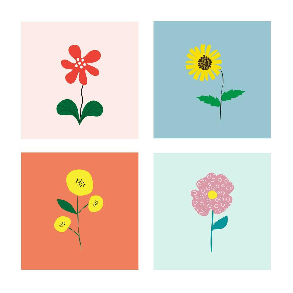 gemakkelijk kleurrijk minimalisme bloemen set. vector